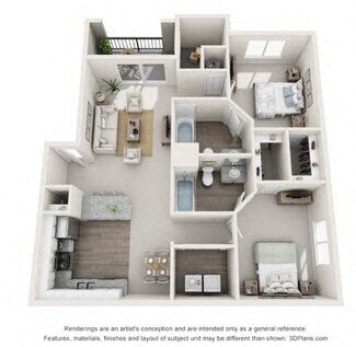 Floor plan for 2 beds, 2 baths, 1020 sqft
